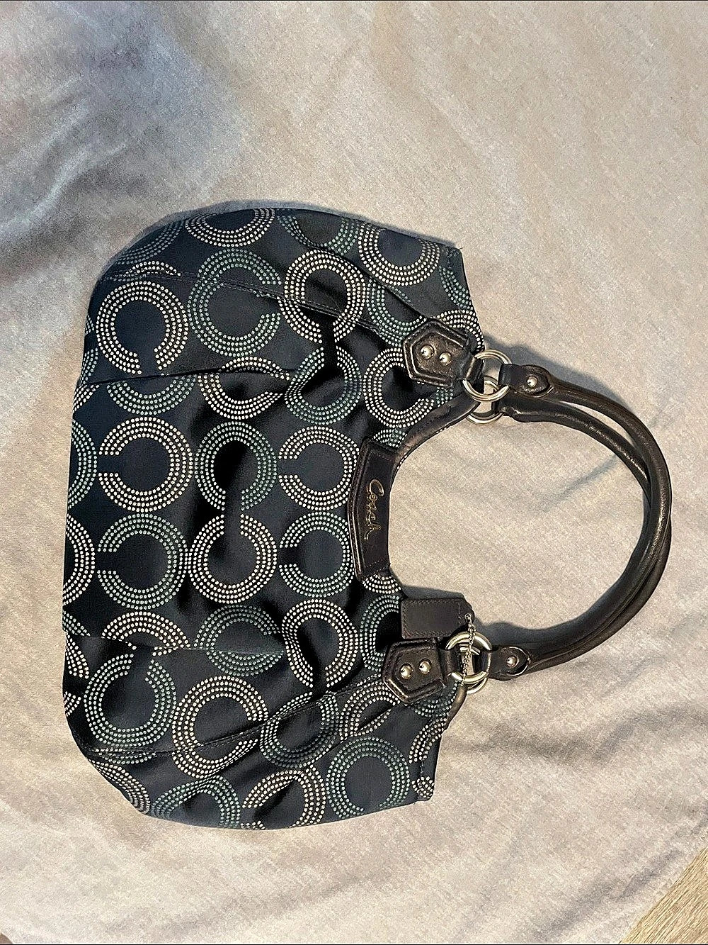 Coach Poppy Signature Sateen Spotlight Shoulder Bag Black & Green